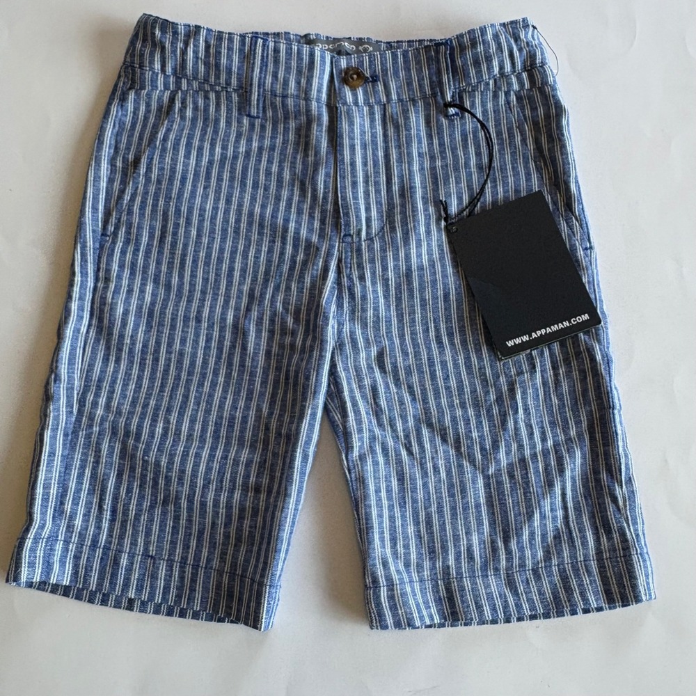 Appaman Boys Blue White Striped Linen Blend Shorts Size 8 NWT Adjustable Waist